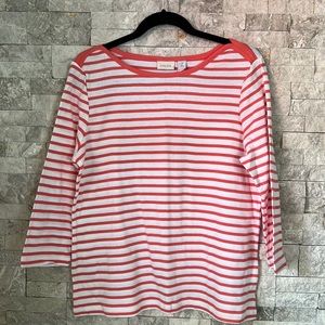 Chicos stretchy shirt, T-shirt, stripe, soft, 3/4 sleeve, Summery, Coral